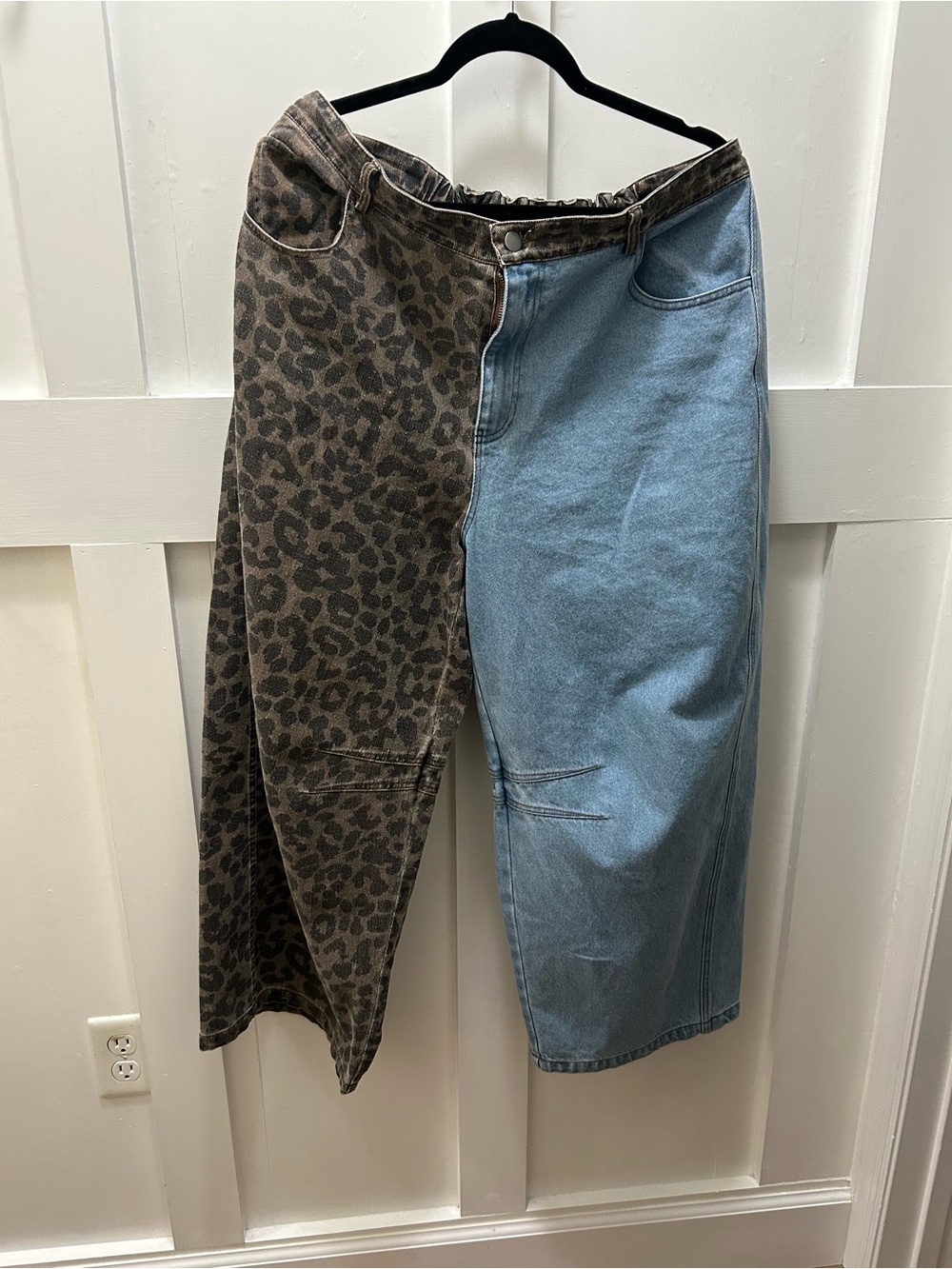 Boutique Brand: Two-Tone Leopard + Light Blue Denim wide leg barrel pants